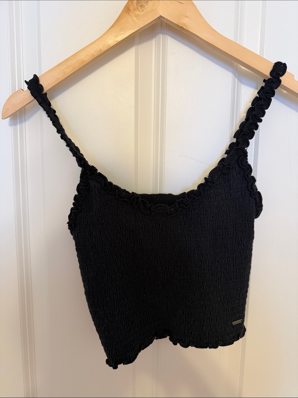 Hollister Black Smocked Tank Top with Ruffle Edge